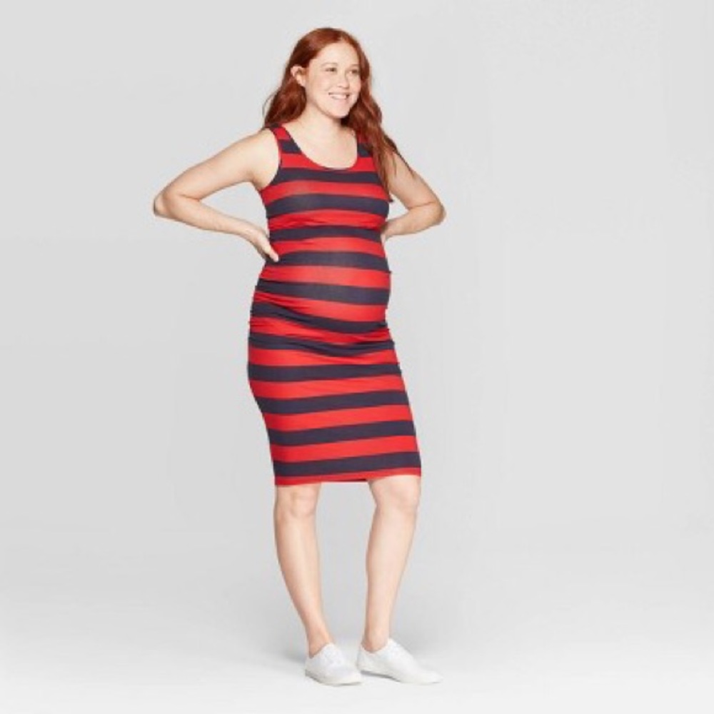 Isabel Maternity | Sleeveless Red Stripe Dress! ✨